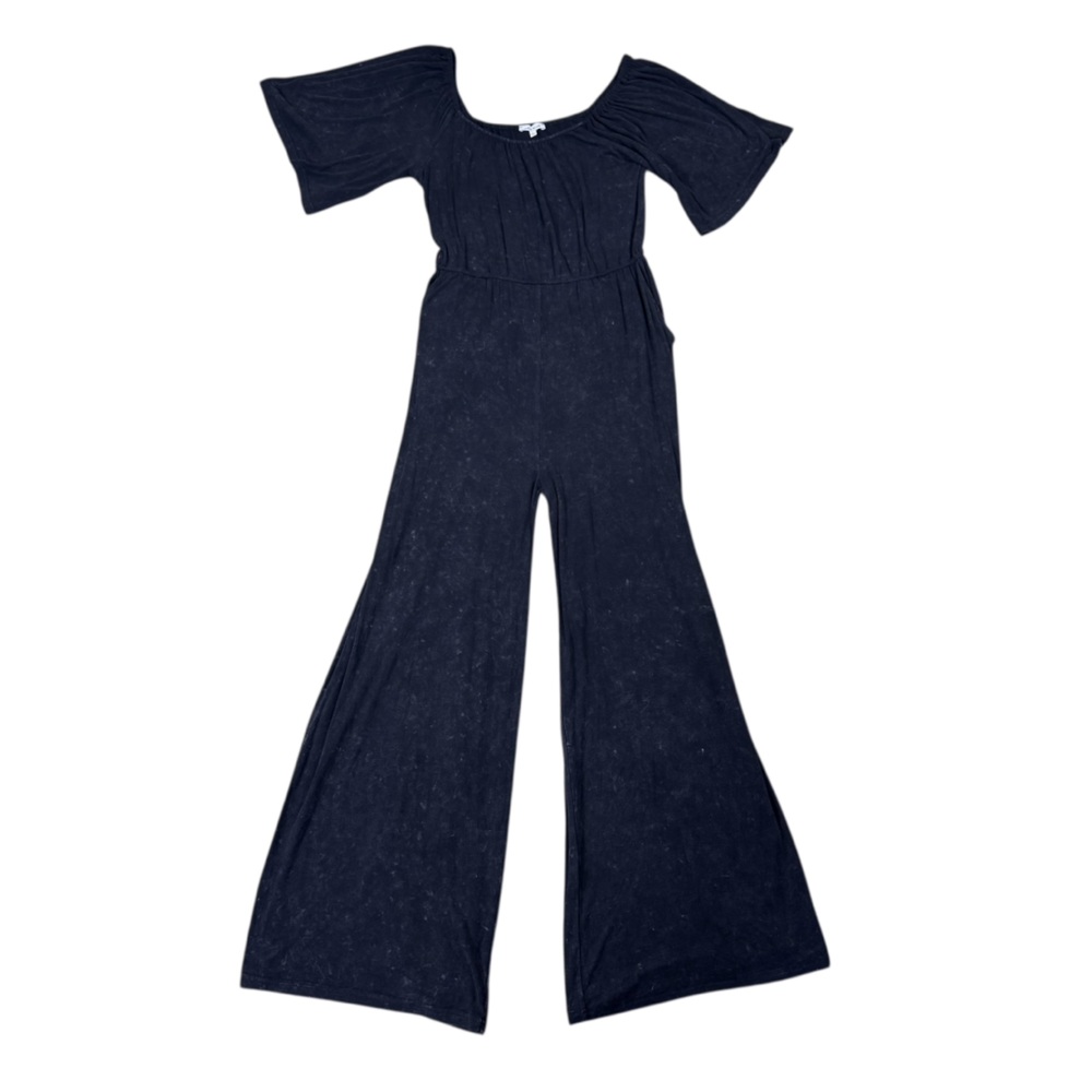 White Birch Black Vintage Wash Wide Leg Pants Jumpsuit — Acid Wash Large